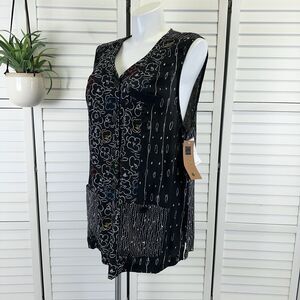 New Carole Little II Black Wearable Art Floral Tunic Vest Top Plus Size 20W‎